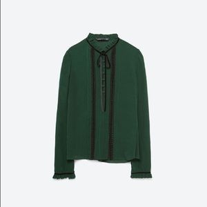 Zara Forest Green Ribbed Blouse
